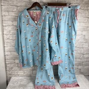 New Munki Munki 2 Pc Pajamas Plus XXL 2x Soft Flannel Coffee‎ And Donut Novelty